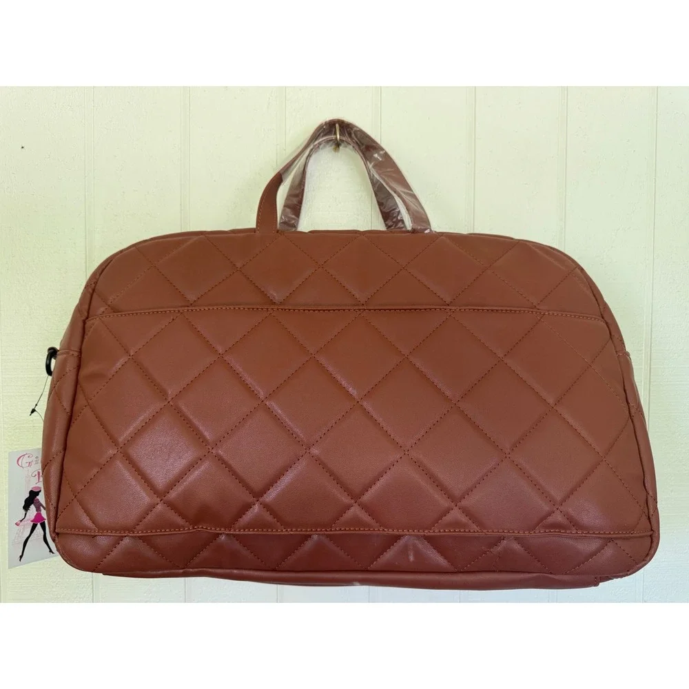 Gilda Paris Brown Quilted Messenger Bag GG Logo Laptop Work Tote New